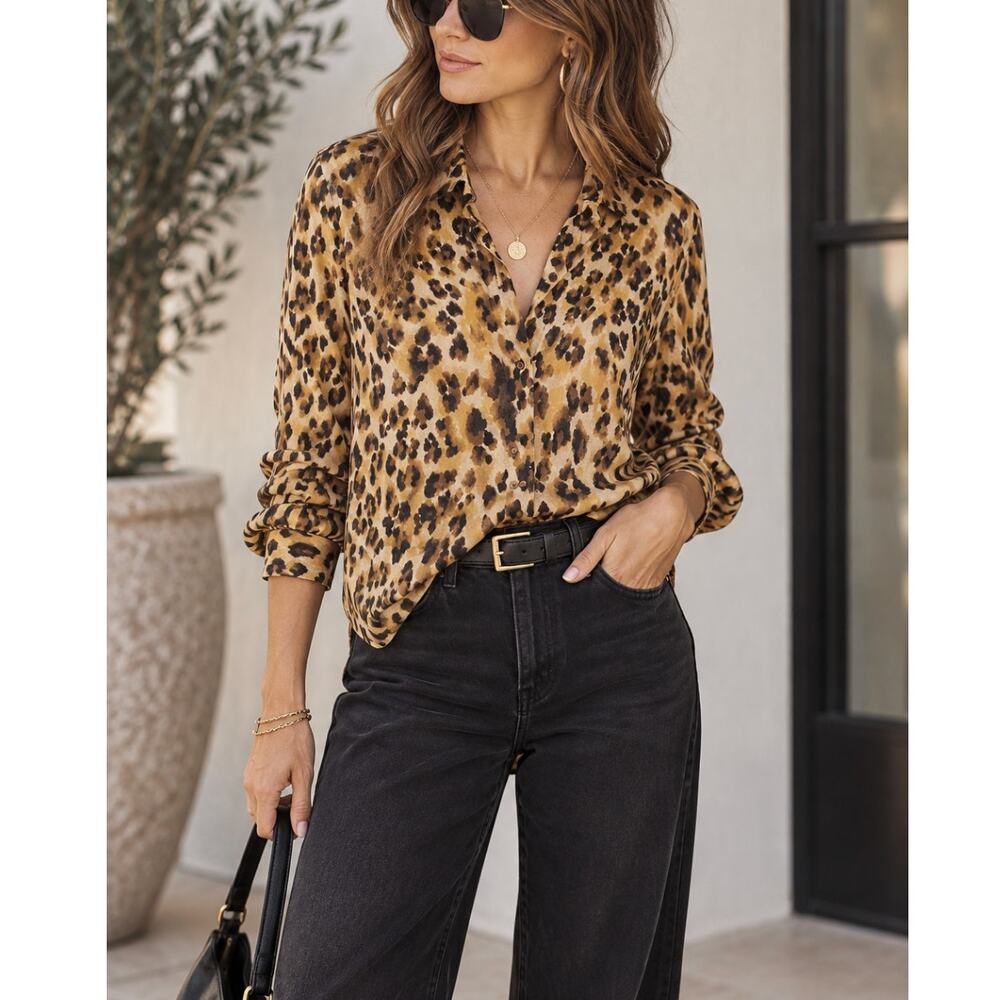 Leylie Leopard Print Button Down Blouse Womens Animal Print Anthropologie L.A.